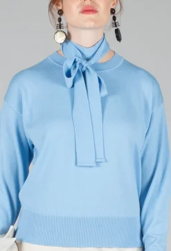 Mei Meij Jumpers^Crew Neck Jumper with Tie Neck in Breeze