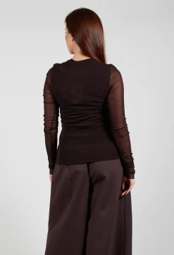 Mei Meij Tops^Crew Neck Mesh Top in Java