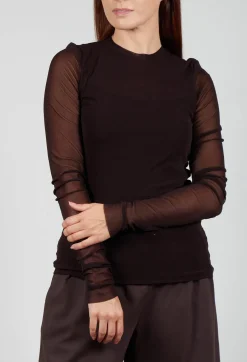 Mei Meij Tops^Crew Neck Mesh Top in Java