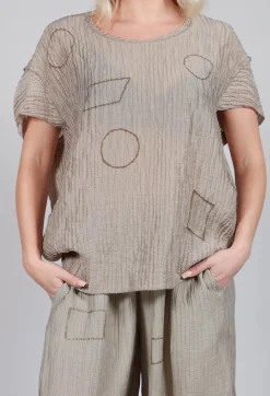 Tadashi Tops^Crinkle Geometric Top in Euca