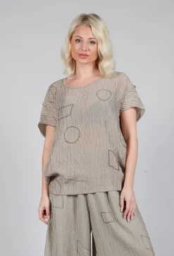 Tadashi Tops^Crinkle Geometric Top in Euca