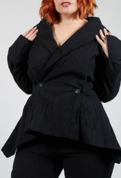Nostra Santissima Jackets^Crinkle Jacket with Asymmetric Hem and Fastening in Black