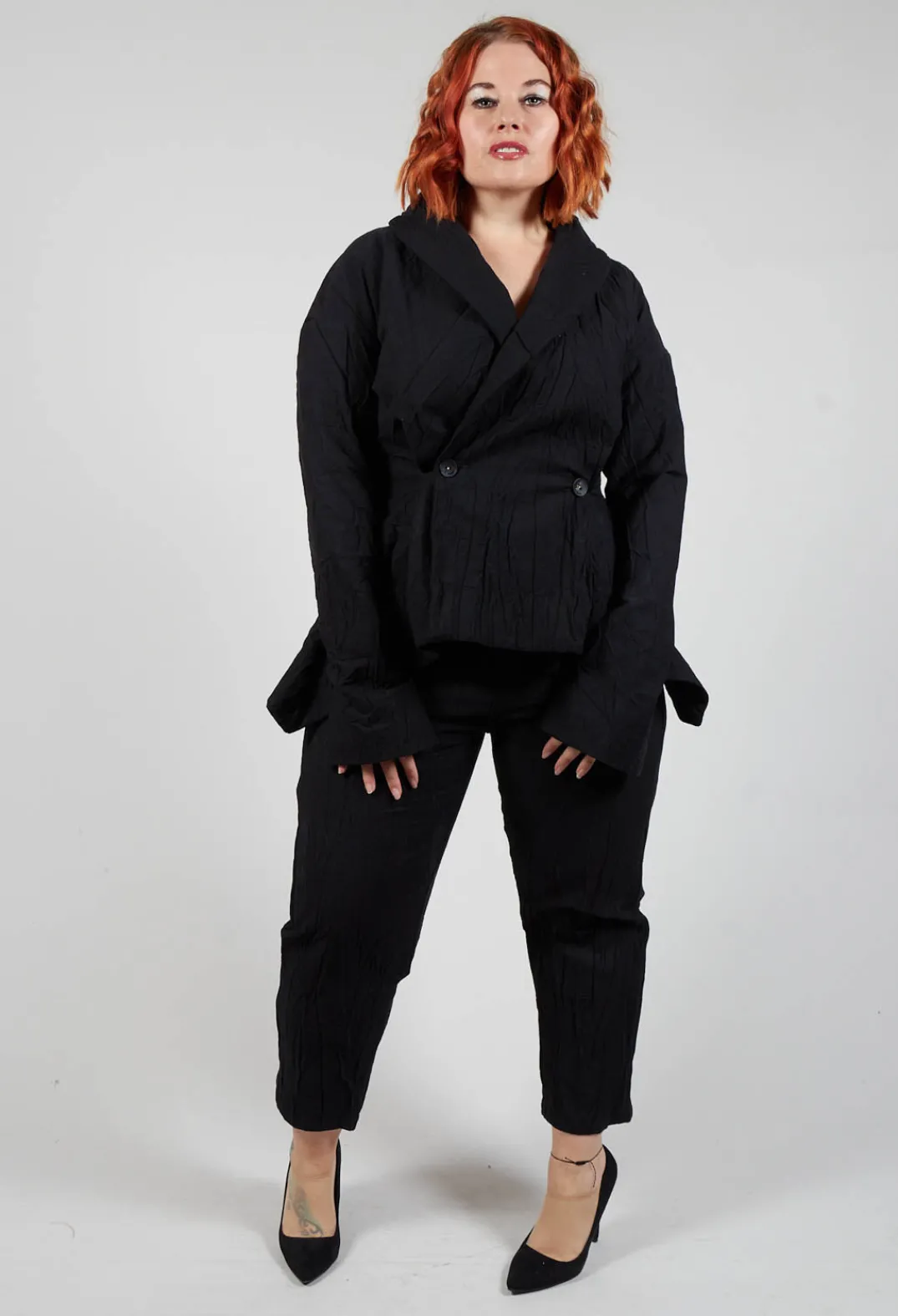 Nostra Santissima Jackets^Crinkle Jacket with Asymmetric Hem and Fastening in Black