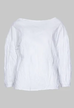 Baci Jumpers^Crinkle Top with Contrasting Sleeves in White
