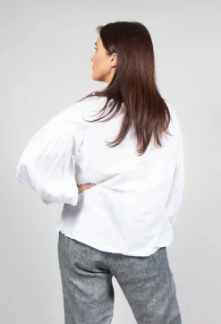 Baci Jumpers^Crinkle Top with Contrasting Sleeves in White
