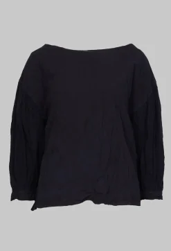 Baci Jumpers^Crinkle Top with Contrasting Sleeves in Navy