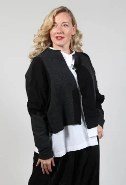Moyuru Knitwear|Cardigans^Cropped Cardigan with Contrasting Fabric in Grey