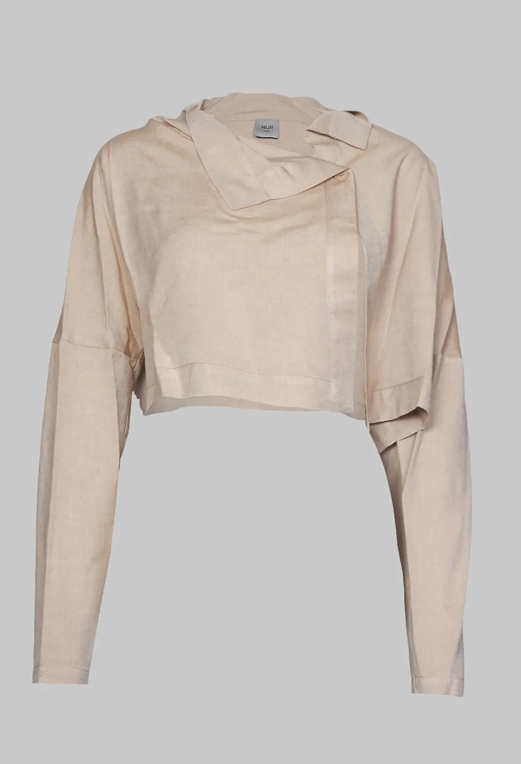 Nijii Jackets^Cropped Cardigan with Pointed Collar in Beige