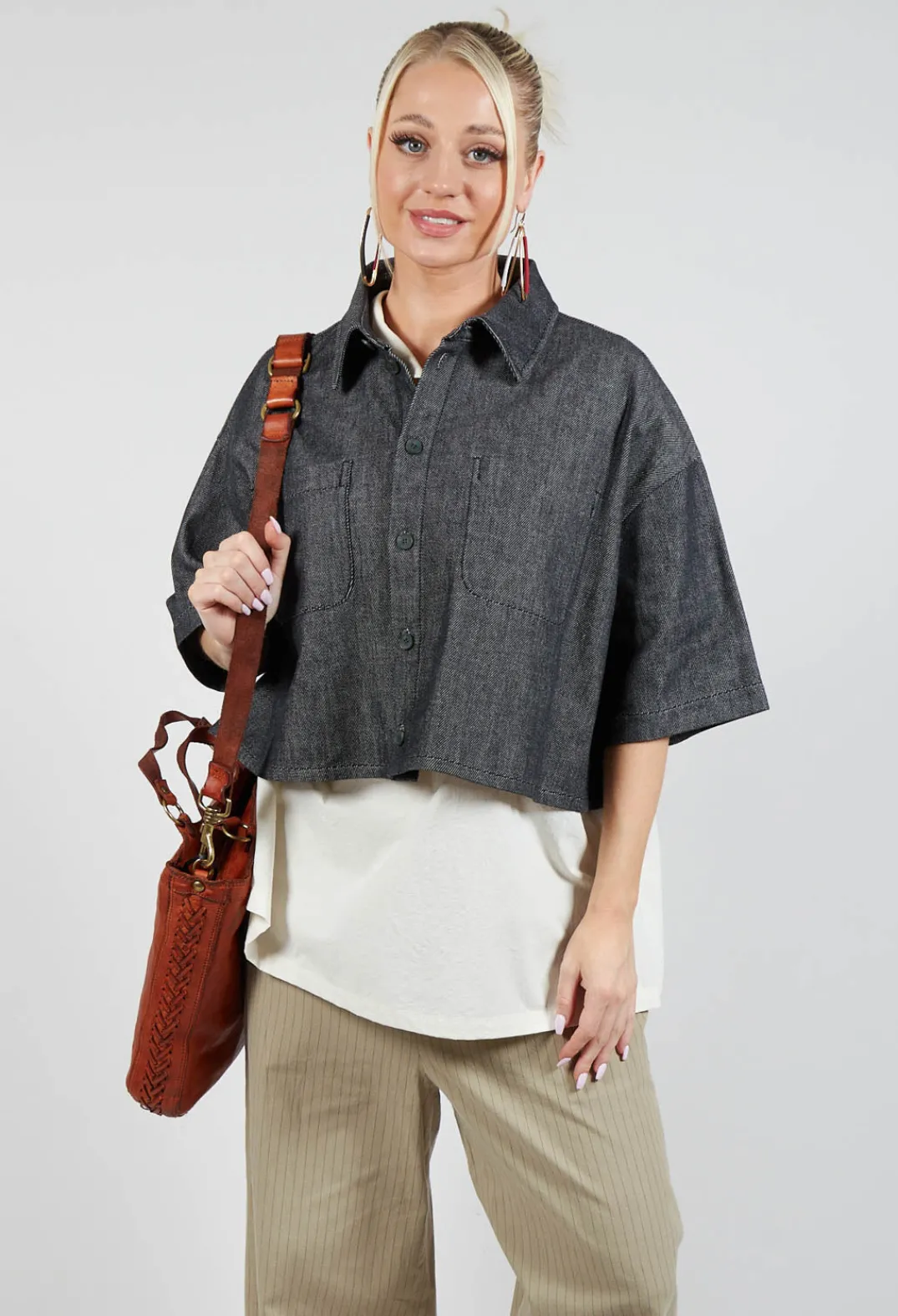 SOH Shirts & Blouses^Cropped Denim Shirt in Dark Blue
