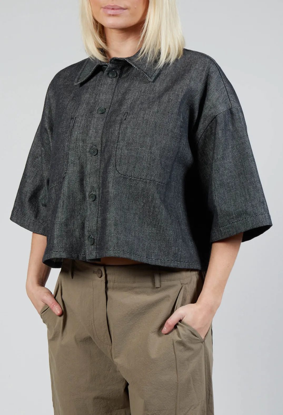 SOH Shirts & Blouses^Cropped Denim Shirt in Dark Blue