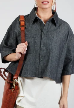 SOH Shirts & Blouses^Cropped Denim Shirt in Dark Blue