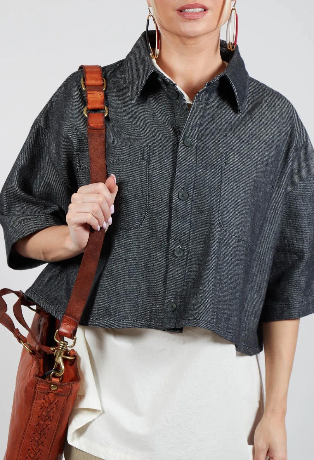 SOH Shirts & Blouses^Cropped Denim Shirt in Dark Blue