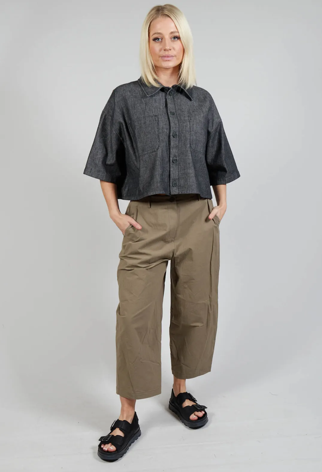 SOH Shirts & Blouses^Cropped Denim Shirt in Dark Blue