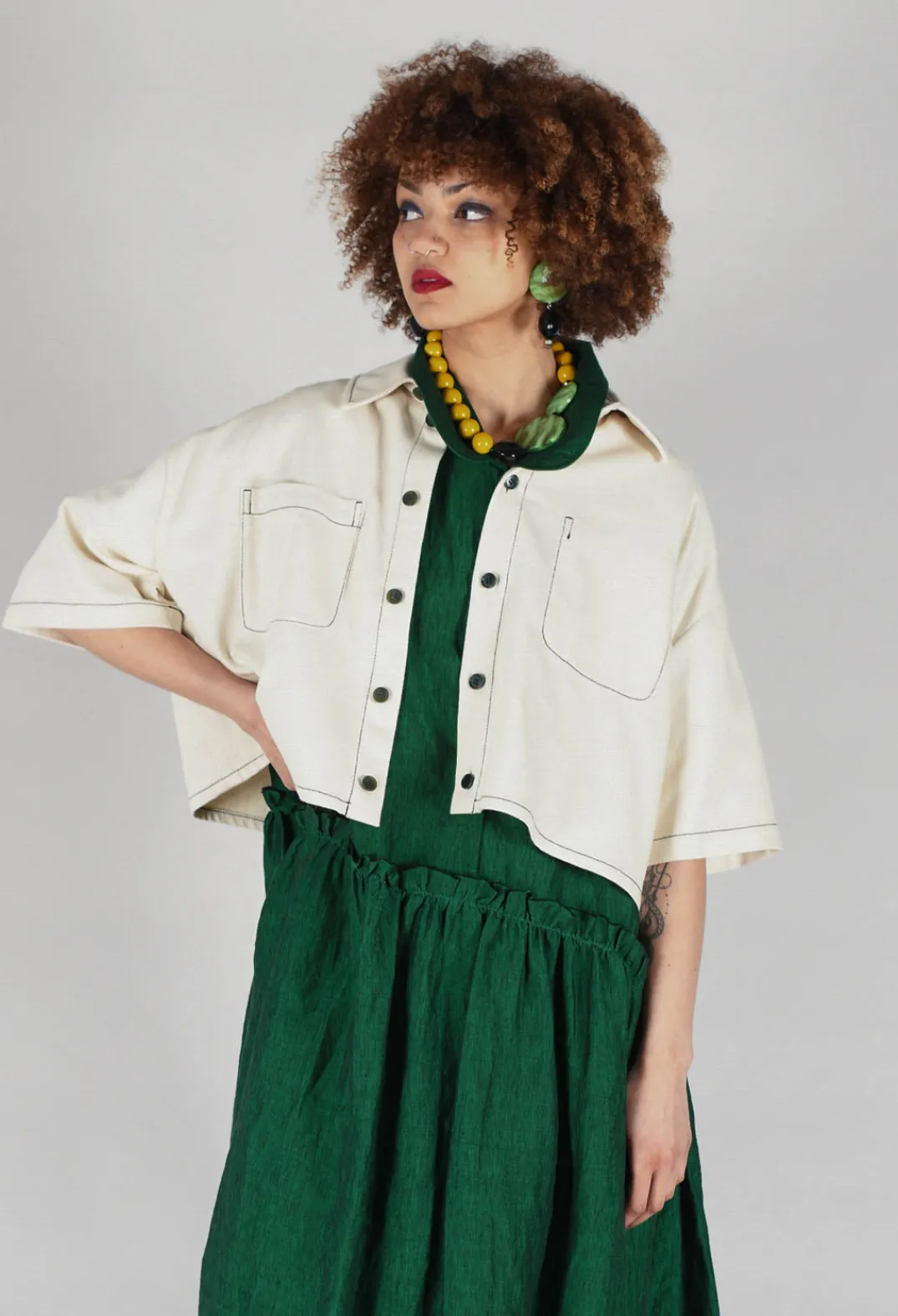 SOH Shirts & Blouses^Cropped Denim Shirt in Off White