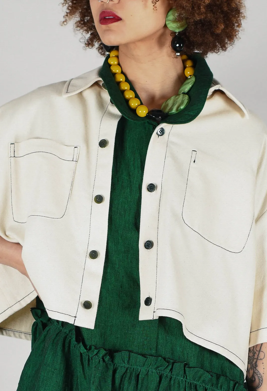 SOH Shirts & Blouses^Cropped Denim Shirt in Off White