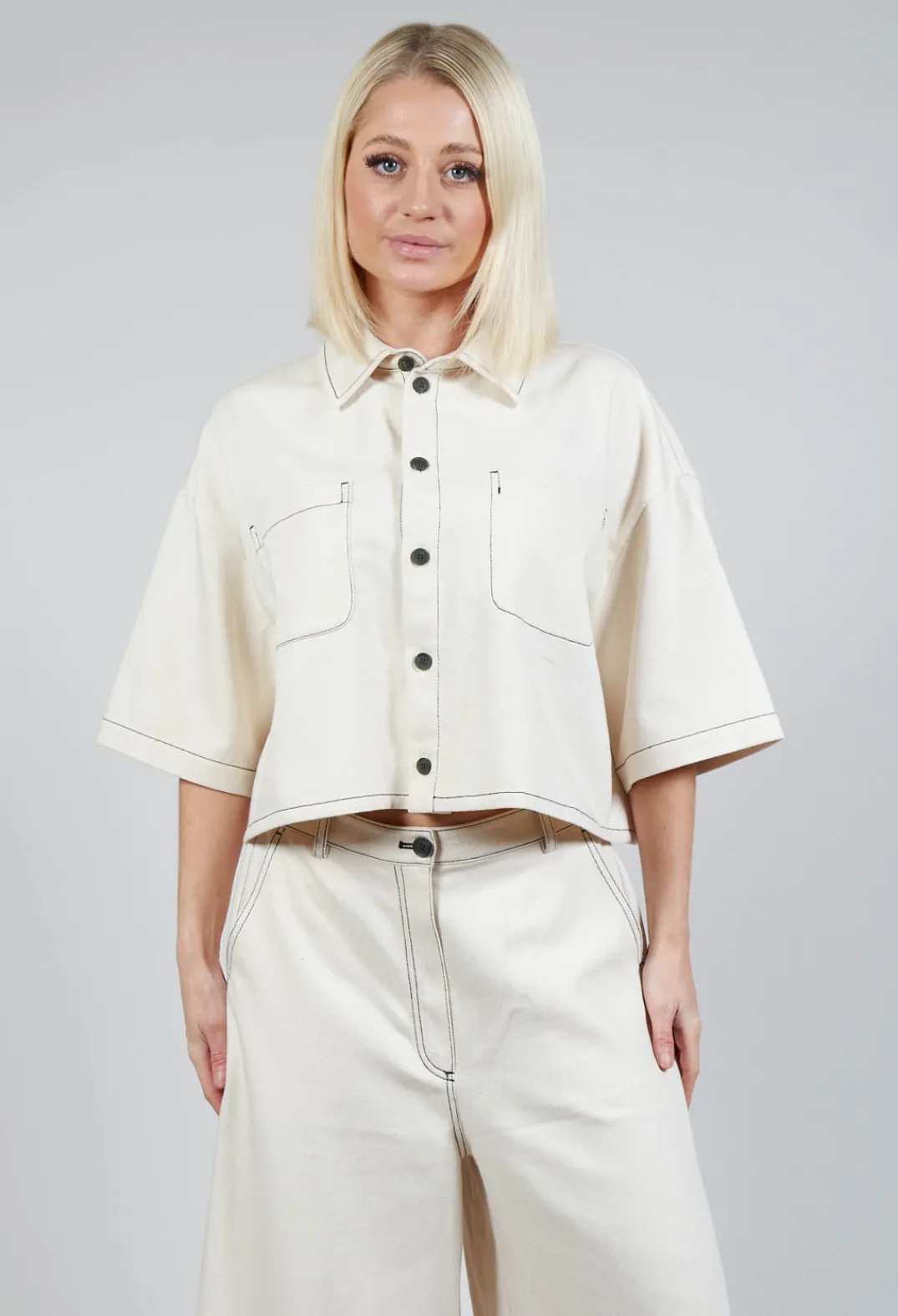 SOH Shirts & Blouses^Cropped Denim Shirt in Off White