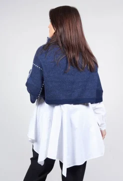 Moyuru Jumpers^Cropped Jumper with Contrast Stitching in Blue