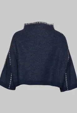 Moyuru Jumpers^Cropped Jumper with Contrast Stitching in Blue