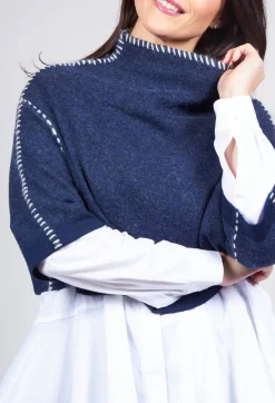 Moyuru Jumpers^Cropped Jumper with Contrast Stitching in Blue