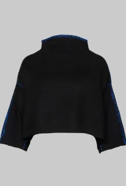 Moyuru Jumpers^Cropped Jumper with Contrast Stitching in Black