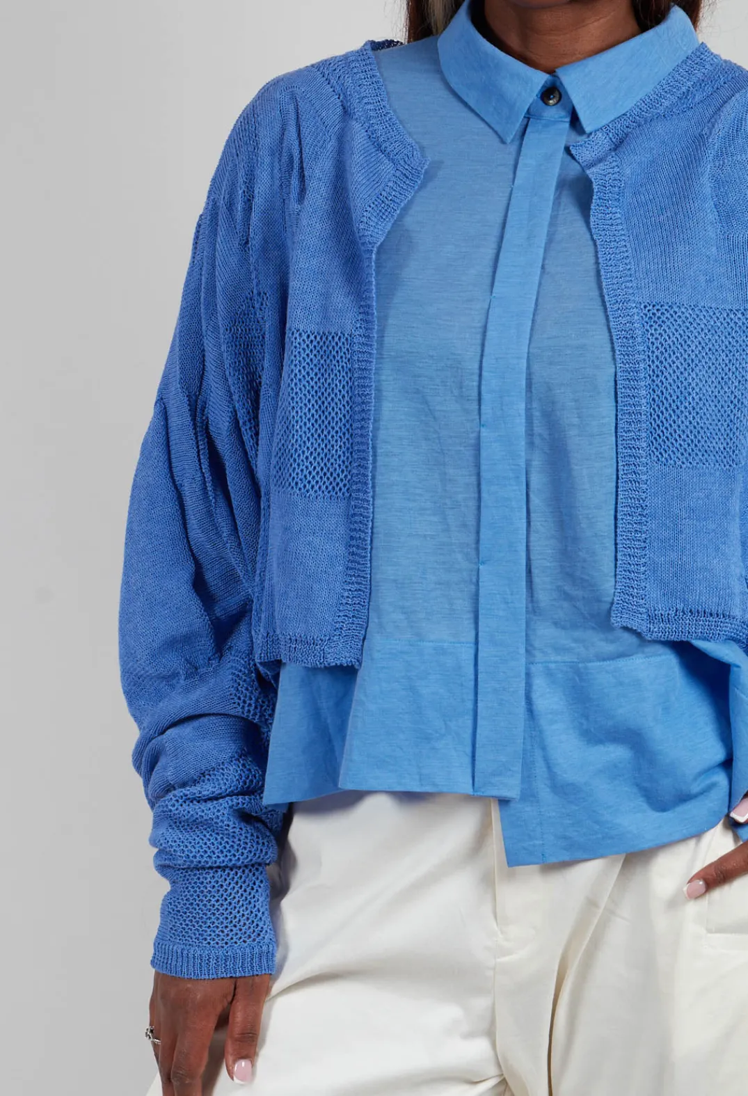 Moyuru Cardigans^Cropped Knitted Cardigan in Blue