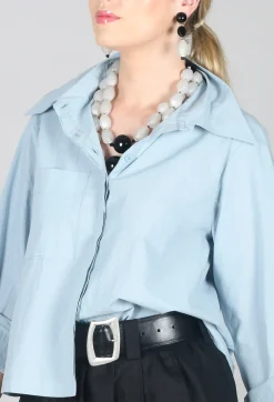 Les Filles d'Ailleurs Tops^Cropped Patch Pocket Shirt in Blue