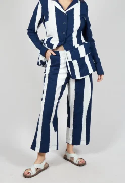 Rundholz Black Label Trousers^Cropped Pull On Trousers in Navy Print