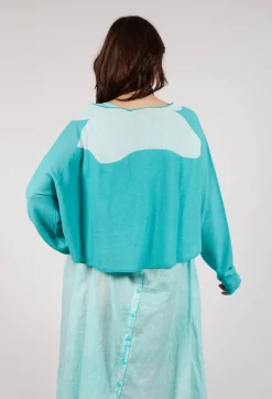 Rundholz Black Label Jumpers^Cropped Pullover with High Low Hem in Aqua Jacquard