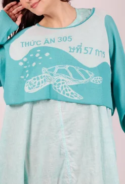 Rundholz Black Label Jumpers^Cropped Pullover with High Low Hem in Aqua Jacquard