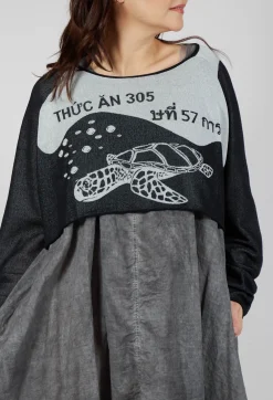 Rundholz Black Label Jumpers^Cropped Pullover with High Low Hem in Black Jacquard