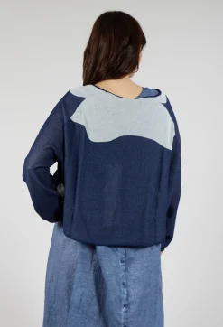 Rundholz Black Label Jumpers^Cropped Pullover with High Low Hem in Navy Jacquard