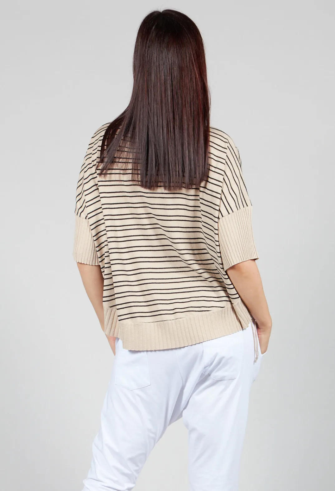 Philomena Christ Jumpers^Cropped Short Sleeve Jumper in Sand Black Stripe