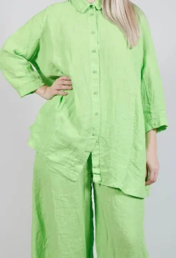 Rundholz Black Label Shirts & Blouses^Cropped Sleeve Linen Shirt in Lime