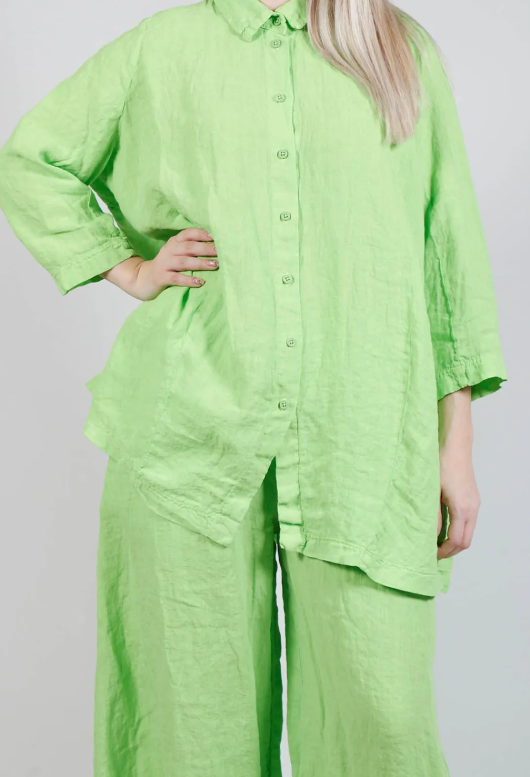 Rundholz Black Label Shirts & Blouses^Cropped Sleeve Linen Shirt in Lime