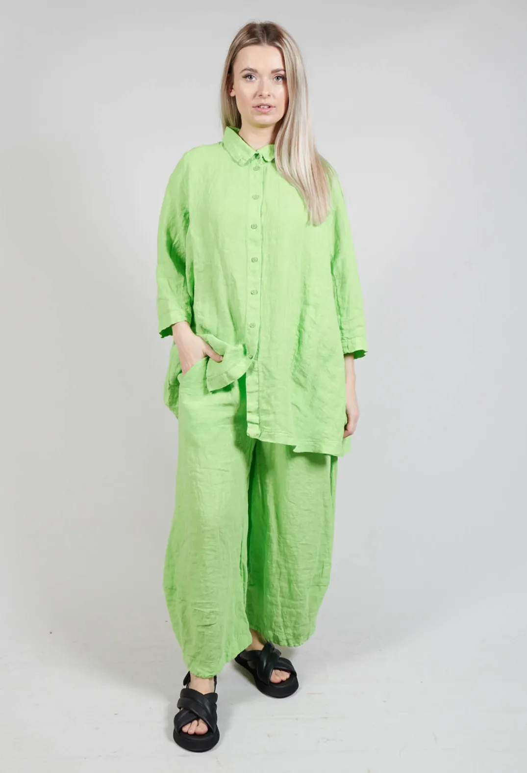 Rundholz Black Label Shirts & Blouses^Cropped Sleeve Linen Shirt in Lime