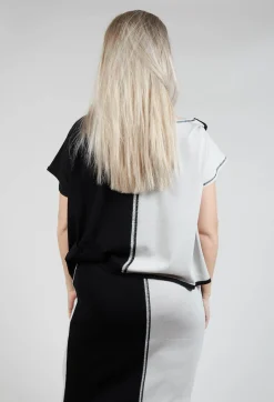 Philomena Christ Tops^Cropped Stitch Top in Black and Silver
