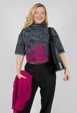 Sarah Pacini Jumpers^Cropped Sweater in Dark Grey and Magenta