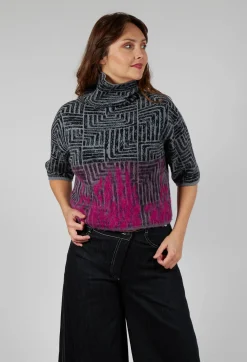 Sarah Pacini Jumpers^Cropped Sweater in Dark Grey and Magenta