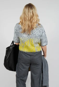Sarah Pacini Jumpers^Cropped Sweater in Light Grey and Yellow