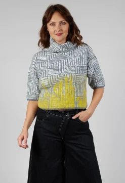 Sarah Pacini Jumpers^Cropped Sweater in Light Grey and Yellow