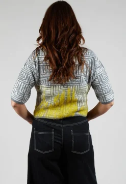 Sarah Pacini Jumpers^Cropped Sweater in Light Grey and Yellow