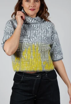 Sarah Pacini Jumpers^Cropped Sweater in Light Grey and Yellow