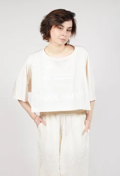 Rundholz Dip Tops^Cropped T-Shirt with Square Neckline in Greige and Greige Print