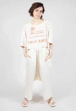 Rundholz Dip Tops^Cropped T-Shirt with Square Neckline in Greige and Mandarine Print
