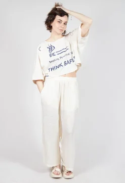 Rundholz Dip Tops^Cropped T-Shirt with Square Neckline in Greige and Ocean Print