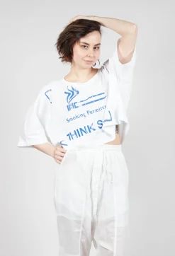 Rundholz Dip Tops^Cropped T-Shirt with Square Neckline in Bleach and Royal Print