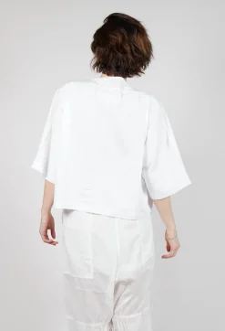 Rundholz Dip Tops^Cropped T-Shirt with Square Neckline in Bleach and Royal Print