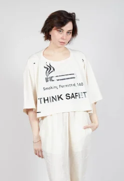 Rundholz Dip Tops^Cropped T-Shirt with Square Neckline in Greige and Black Print