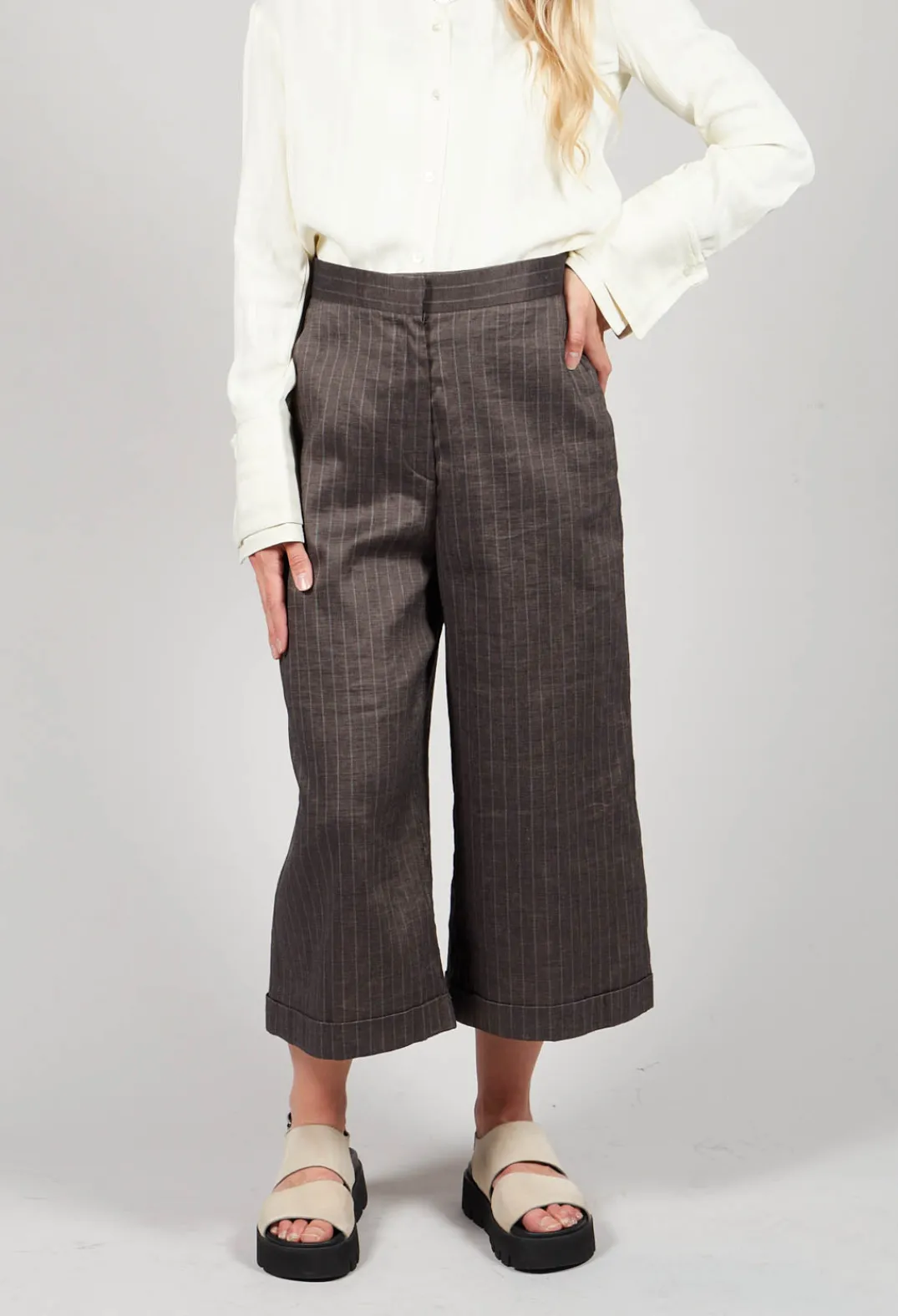 Malloni Co-ords & Suits^Cropped Wide Fit Striped Tailored Trousers in Balinese Fango