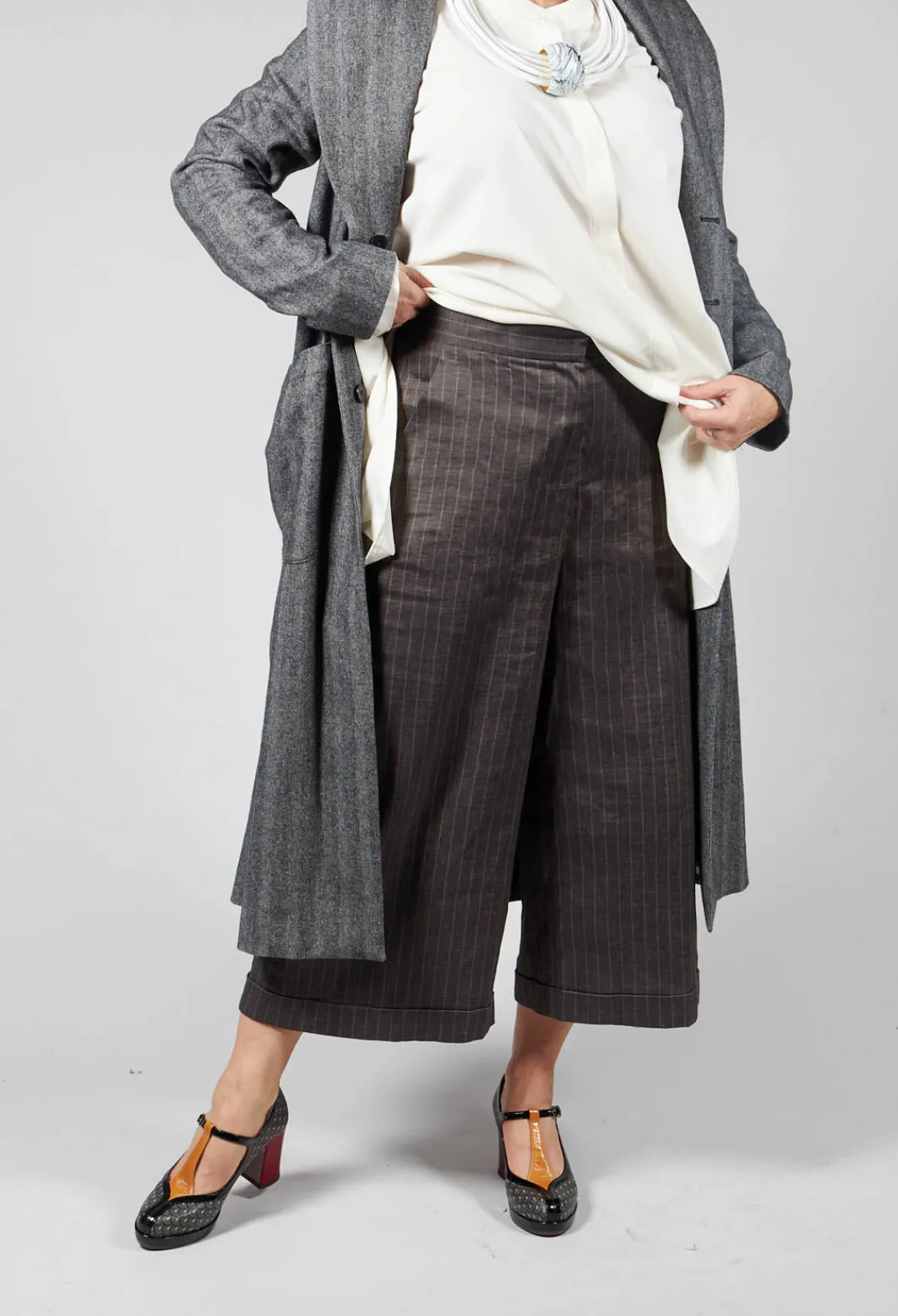 Malloni Co-ords & Suits^Cropped Wide Fit Striped Tailored Trousers in Balinese Fango